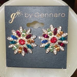G BY GENNARO BRUSHED GOLD TONE EARRINGS With Faux Stones NWT